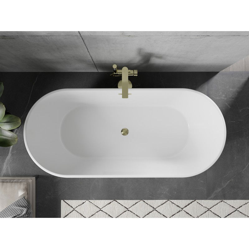 Mexen Flavia baignoire autoportante 160 x 75 cm, blanche, trop-plein doré - 54031608000-50