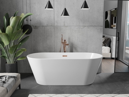 Baignoire Mexen Flavia autonome 160 x 75 cm, blanche, avec vidage en or rose - 54031608000-60