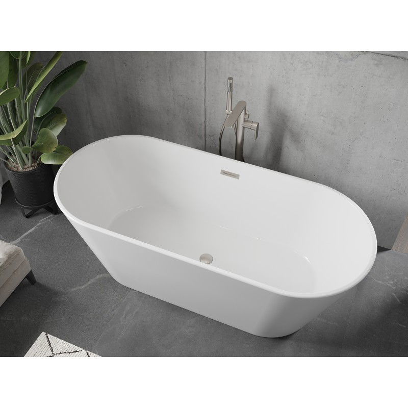 Mexen Flavia baignoire autoportante 160 x 75 cm, blanche, trop-plein nickel brossé - 54031608000-97