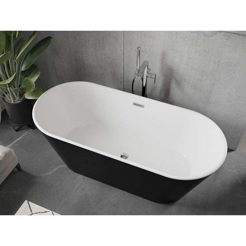 Mexen Flavia baignoire autoportante 160 x 75 cm, blanc/noir, trop-plein chromé - 54031608075-01