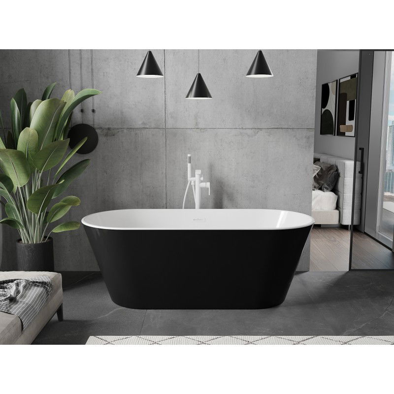 Mexen Flavia baignoire autoportante 160 x 75 cm, blanc/noir, trop-plein blanc - 54031608075-20