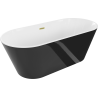 Mexen Flavia baignoire autoportante 160 x 75 cm, blanc/noir, trop-plein or brossé - 54031608075-55