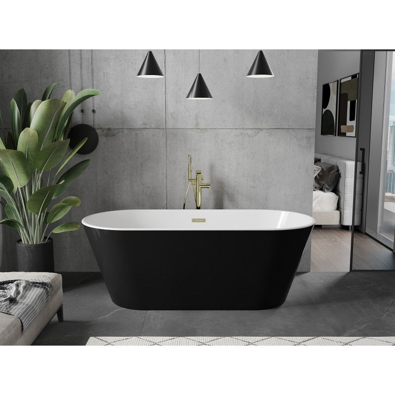 Mexen Flavia baignoire autoportante 160 x 75 cm, blanc/noir, trop-plein or brossé - 54031608075-55