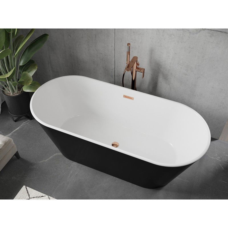 Mexen Flavia baignoire autoportante 160 x 75 cm, blanche/noire, trop-plein or rose - 54031608075-60