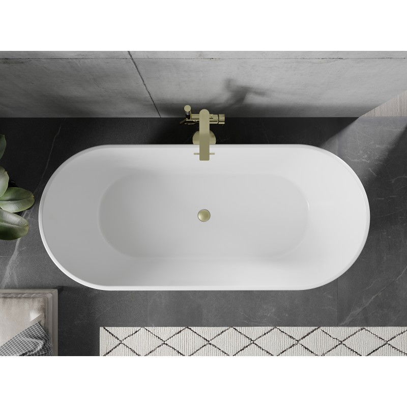 Mexen Flavia baignoire autoportante 160 x 75 cm, blanc/noir, trop-plein or brossé - 54031608075-55