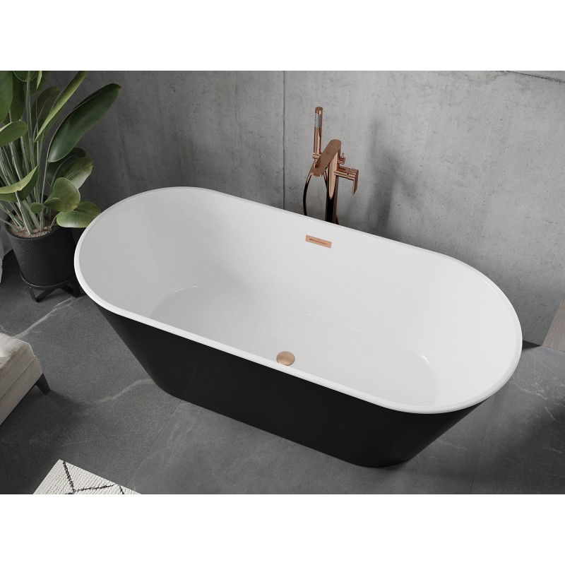 Mexen Flavia baignoire autoportante 160 x 75 cm, blanche/noire, trop-plein cuivre brossé - 54031608075-65
