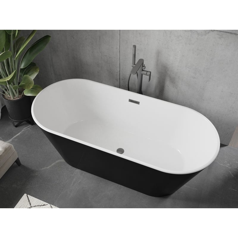 Mexen Flavia baignoire autoportante 160 x 75 cm, blanc/noir, trop-plein gun metal - 54031608075-95