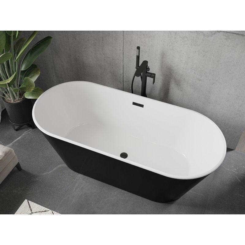 Mexen Flavia baignoire autoportante 160 x 75 cm, blanc/noir, trop-plein noir - 54031608075-70