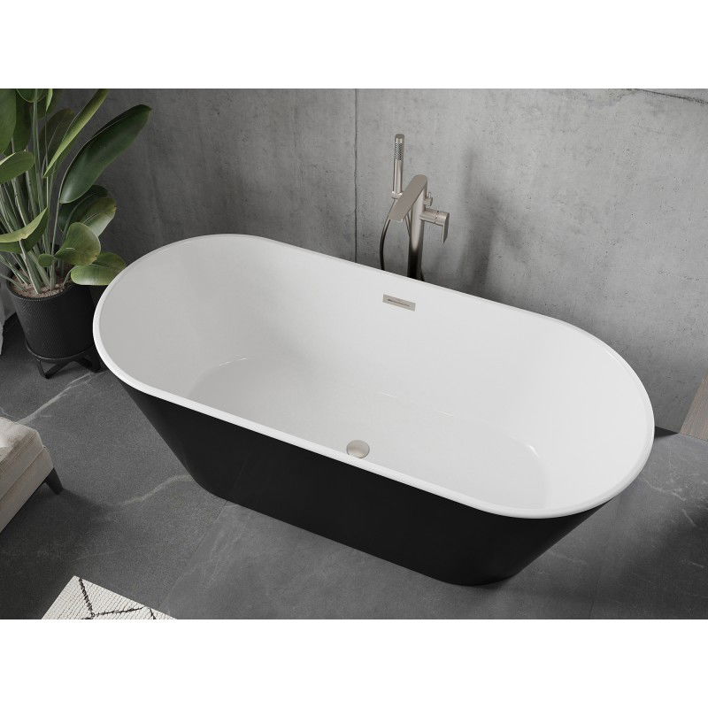 Mexen Flavia baignoire autoportante 160 x 75 cm, blanche/noire, trop-plein nickel brossé - 54031608075-97