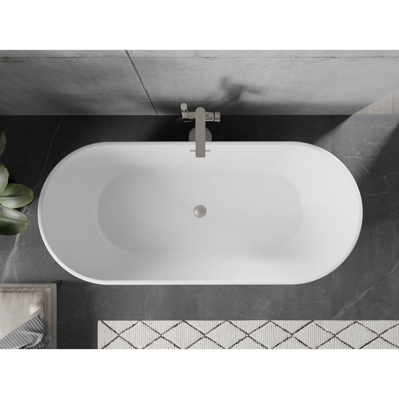Mexen Flavia baignoire autoportante 160 x 75 cm, blanche/noire, trop-plein nickel brossé - 54031608075-97