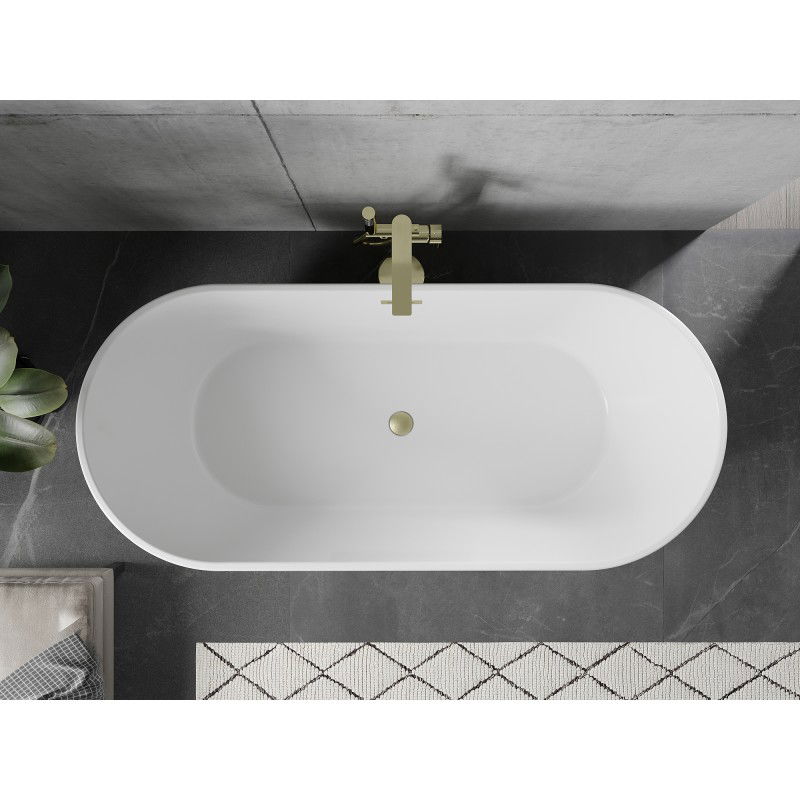 Mexen Flavia baignoire autoportante 170 x 75 cm, blanche, trop-plein or brossé - 54031708000-55