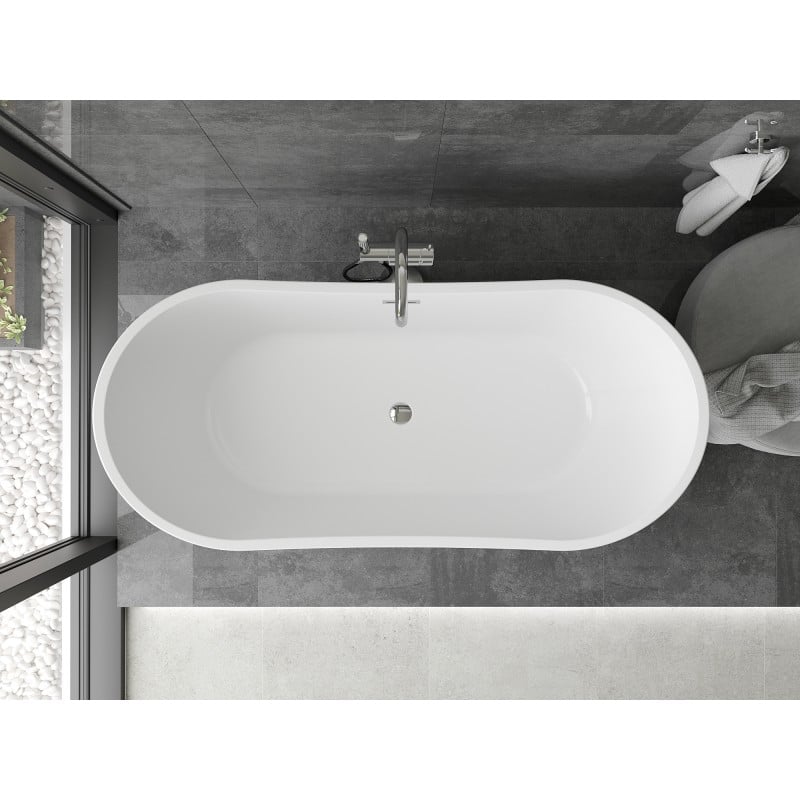 Mexen Montana baignoire autoportante 150 x 75 cm, blanc/noir, trop-plein chromé - 52011507575-01