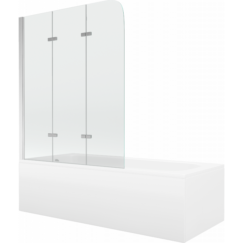 Mexen Vega baignoire rectangulaire 160 x 70 cm avec habillage et paroi de douche à 3 volets 120 cm, transparent, chrome - 55011?