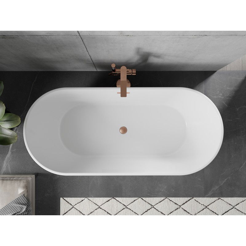 Mexen Flavia baignoire autoportante 170 x 75 cm, blanche, trop-plein cuivre brossé - 54031708000-65