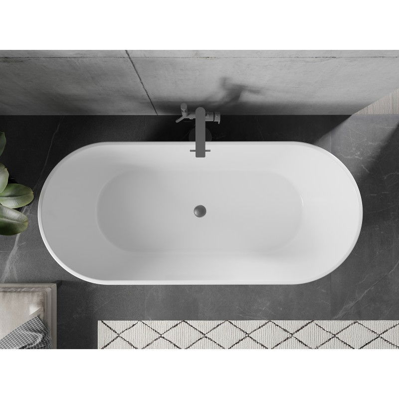 Mexen Flavia baignoire autoportante 170 x 75 cm, blanche, trop-plein gris acier brossé - 54031708000-66