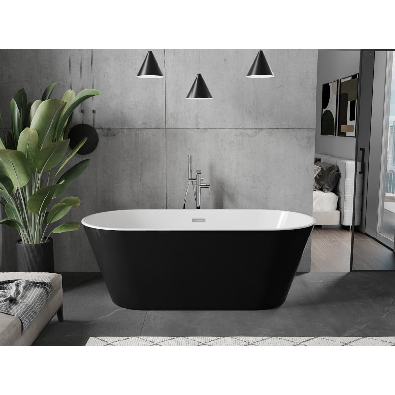 Mexen Flavia baignoire autoportante 170 x 75 cm, blanc/noir, trop-plein chromé - 54031708075-01
