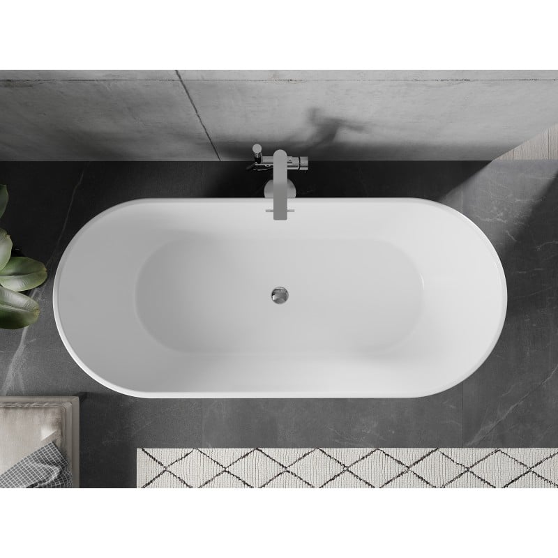 Mexen Flavia baignoire autoportante 170 x 75 cm, blanc/noir, trop-plein chromé - 54031708075-01