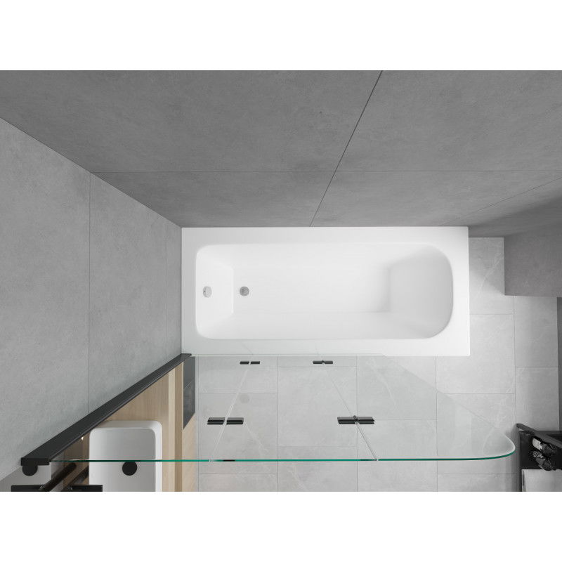 Mexen Vega baignoire rectangulaire 160 x 70 cm avec habillage et paroi de douche 3 volets 120 cm, transparent, noir