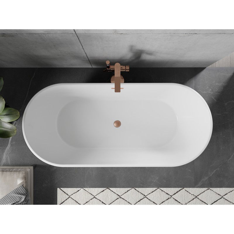 Mexen Flavia baignoire autoportante 170 x 75 cm, blanche/noire, trop-plein cuivre brossé - 54031708075-65