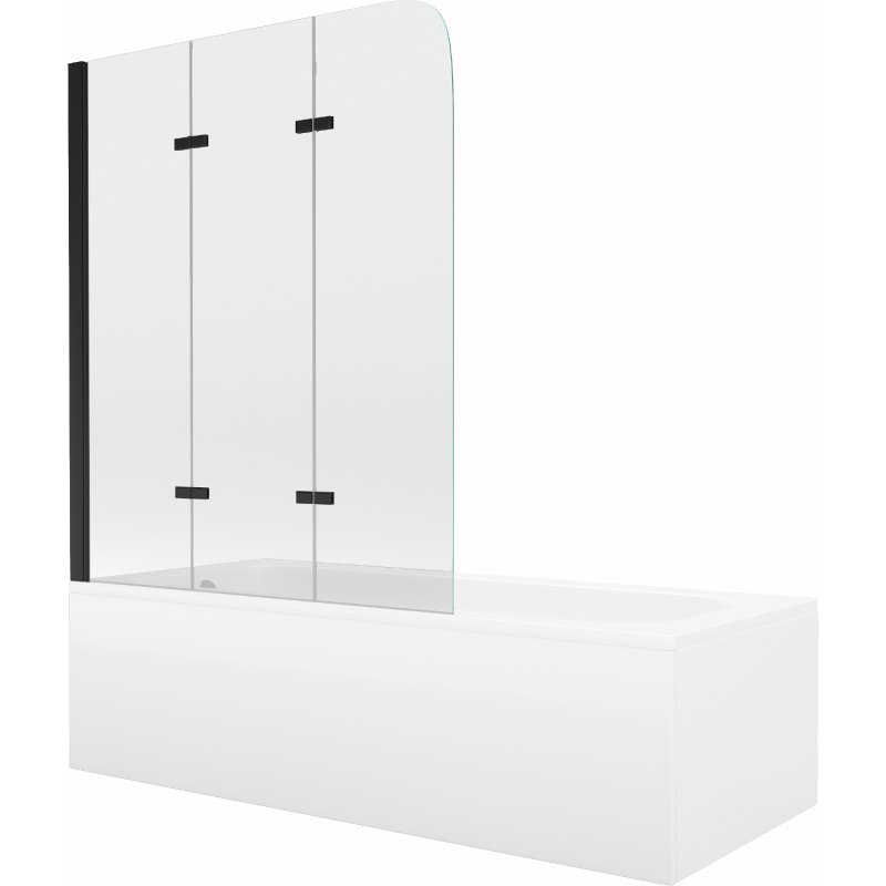 Mexen Vega baignoire rectangulaire 160 x 70 cm avec habillage et paroi de douche 3 volets 120 cm, transparent, noir