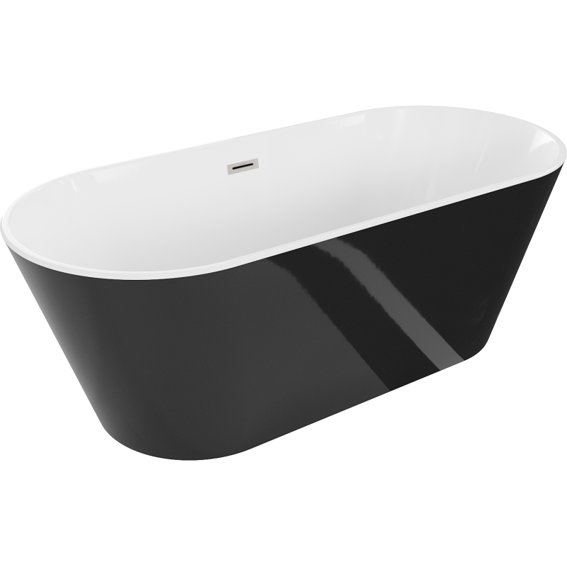 Mexen Flavia baignoire autoportante 170 x 75 cm, blanche/noire, trop-plein nickel brossé - 54031708075-97