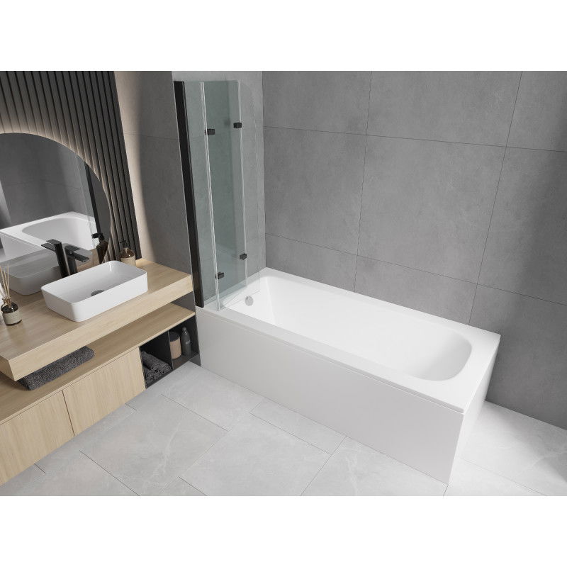 Mexen Vega baignoire rectangulaire 160 x 70 cm avec habillage et paroi de douche 3 volets 120 cm, transparent, noir