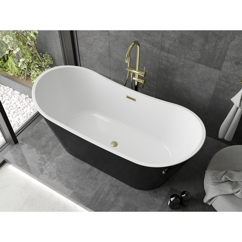 Mexen Montana baignoire autoportante 150 x 75 cm, blanche/noire, trop-plein doré brossé - 52011507575-55