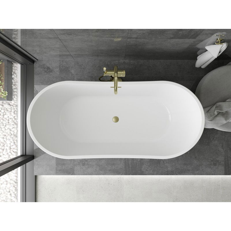 Mexen Montana baignoire autoportante 150 x 75 cm, blanche/noire, trop-plein or brossé - 52011507575-55