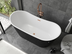 Baignoire Mexen Montana indépendante 150 x 75 cm, blanche/noire, trop plein doré rose - 52011507575-60