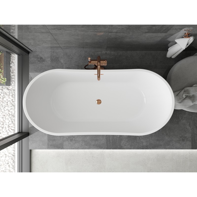 Mexen Montana baignoire autoportante 150 x 75 cm, blanc/noir, trop-plein or rose - 52011507575-60