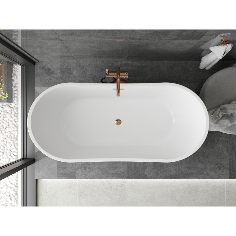 Mexen Montana baignoire autoportante 150 x 75 cm, blanche/noire, trop-plein or rose - 52011507575-60