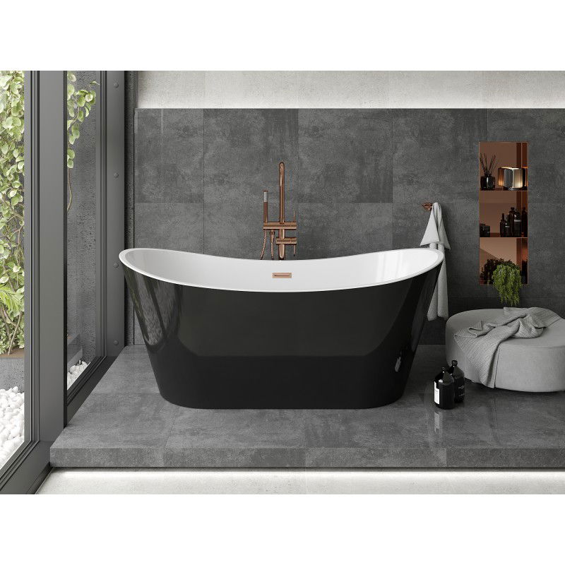 Mexen Montana baignoire autoportante 150 x 75 cm, blanche/noire, trop-plein cuivre brossé - 52011507575-65