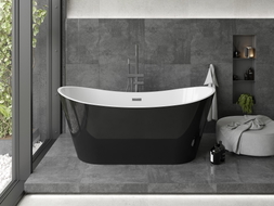 Mexen Montana baignoire autoportante 150 x 75 cm, blanc/noir, trop-plein gun gray brossé - 52011507575-66