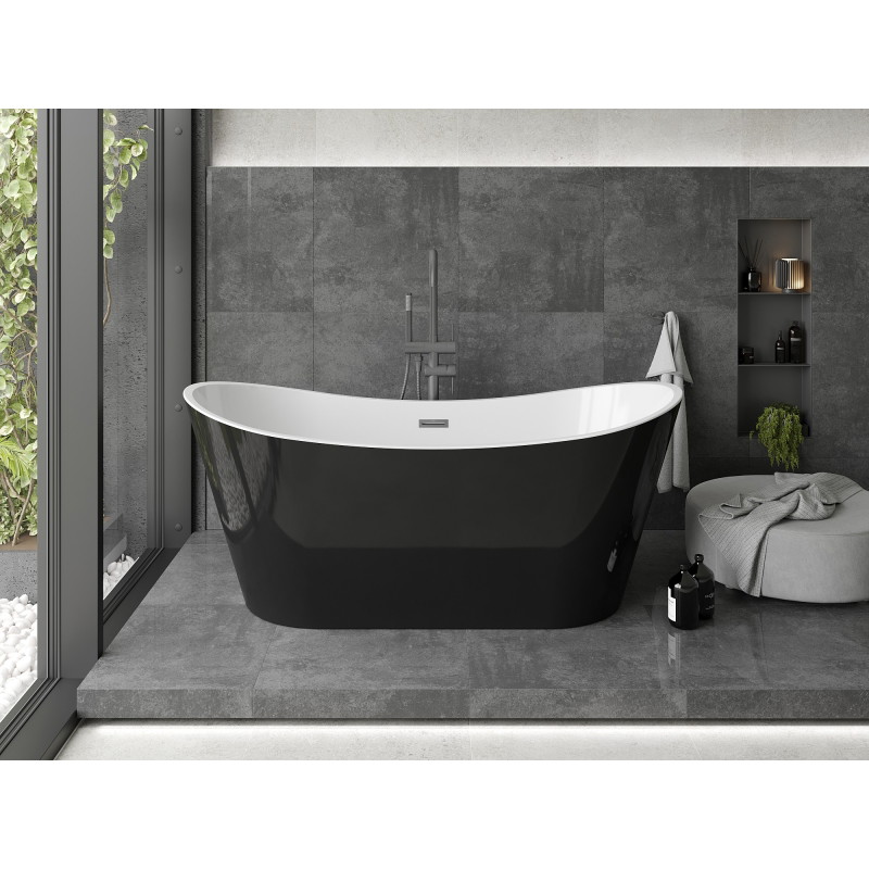 Mexen Montana baignoire autoportante 150 x 75 cm, blanc/noir, trop-plein gun metal - 52011507575-95
