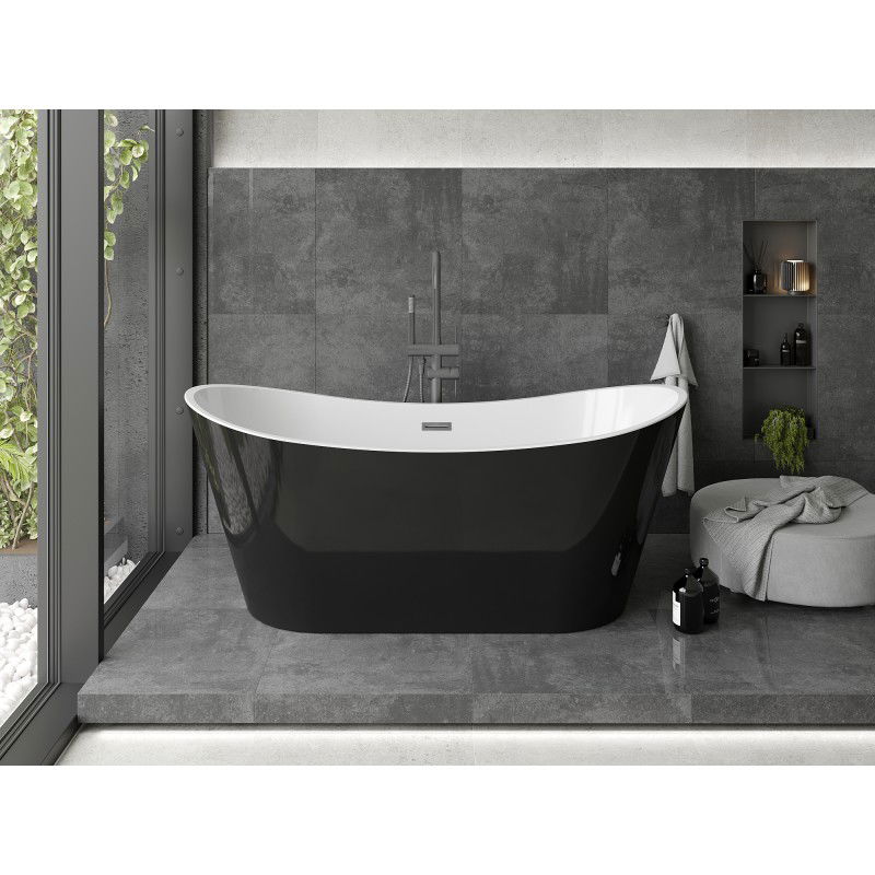 Mexen Montana baignoire autoportante 150 x 75 cm, blanche/noire, trop-plein gun metal - 52011507575-95