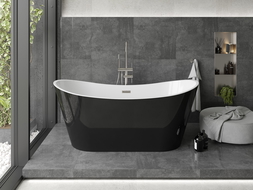 Baignoire Mexen Montana indépendante 150 x 75 cm, blanche/noire, trop-plein en nickel brossé - 52011507575-97