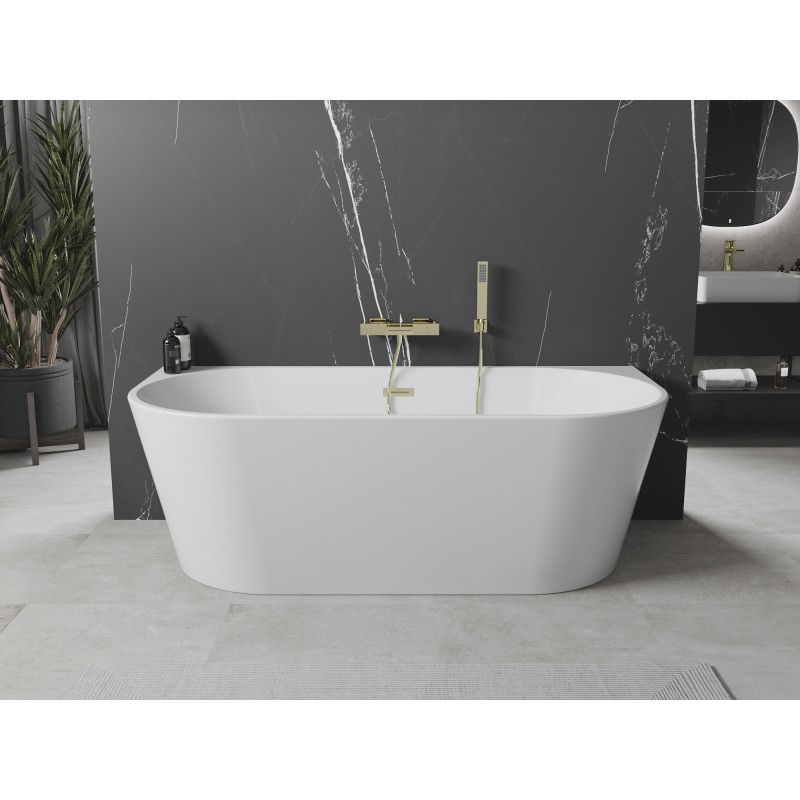 Mexen Oval baignoire autoportante adossée 140 x 75 cm, blanche, trop-plein doré - 52671407500-50