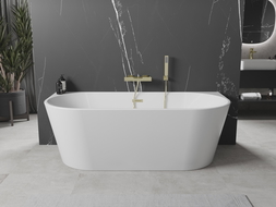 Baignoire Mexen Oval à poser contre le mur 140 x 75 cm, blanche, trop-plein doré - 52671407500-50