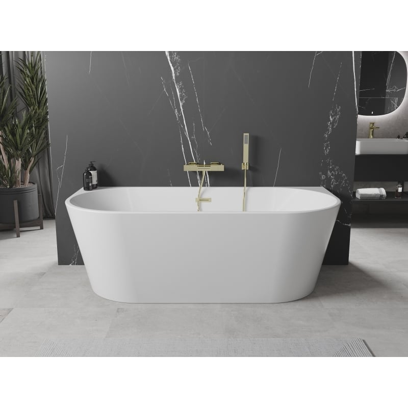 Mexen Oval baignoire autoportante murale 140 x 75 cm, blanche, trop-plein doré brossé - 52671407500-55