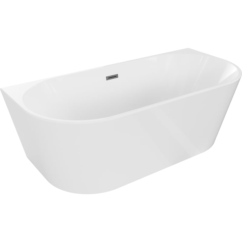 Mexen Oval baignoire autoportante murale 140 x 75 cm, blanche, trop-plein gris canon brossé - 52671407500-66