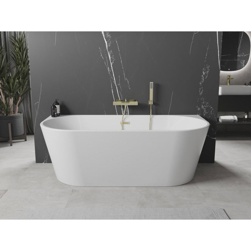 Mexen Oval baignoire autoportante adossée 150 x 75 cm, blanche, trop-plein doré brossé - 52671507500-55
