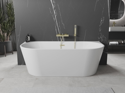 Mexen Oval baignoire autoportante adossée 150 x 75 cm, blanche, trop-plein en or brossé - 52671507500-55