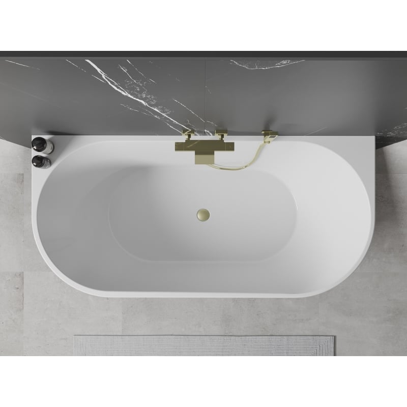 Mexen Oval baignoire autoportante adossée 150 x 75 cm, blanche, trop-plein en or brossé - 52671507500-55