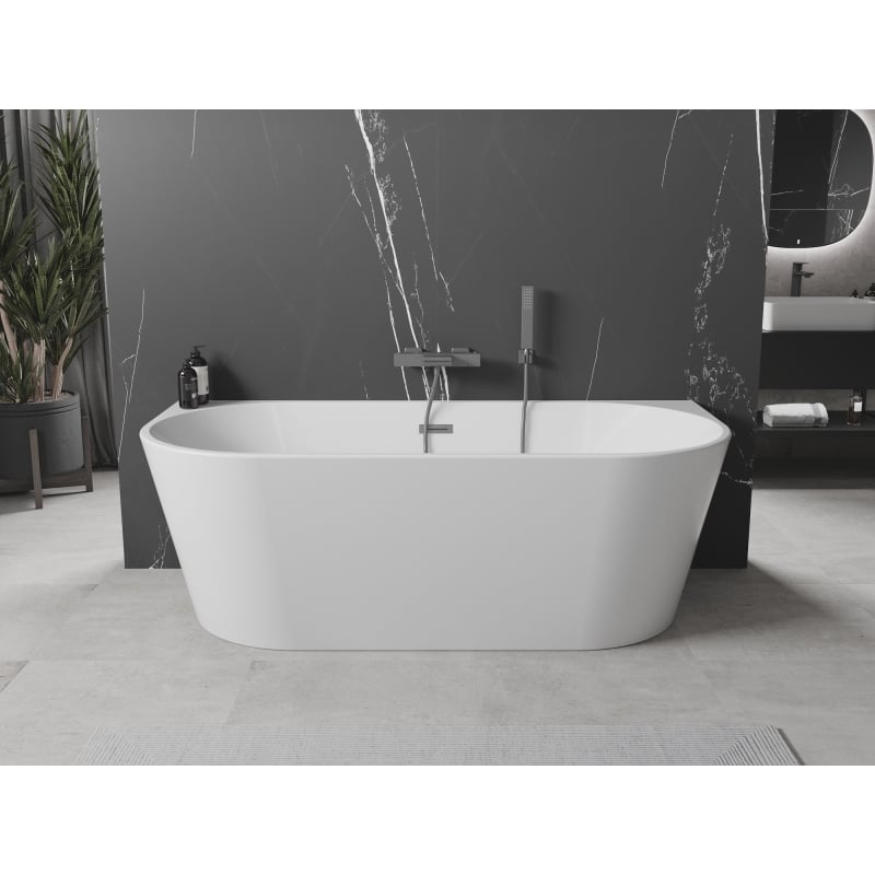 Mexen Oval baignoire autoportante adossée 150 x 75 cm, blanche, trop-plein gris fusil brossé - 52671507500-66