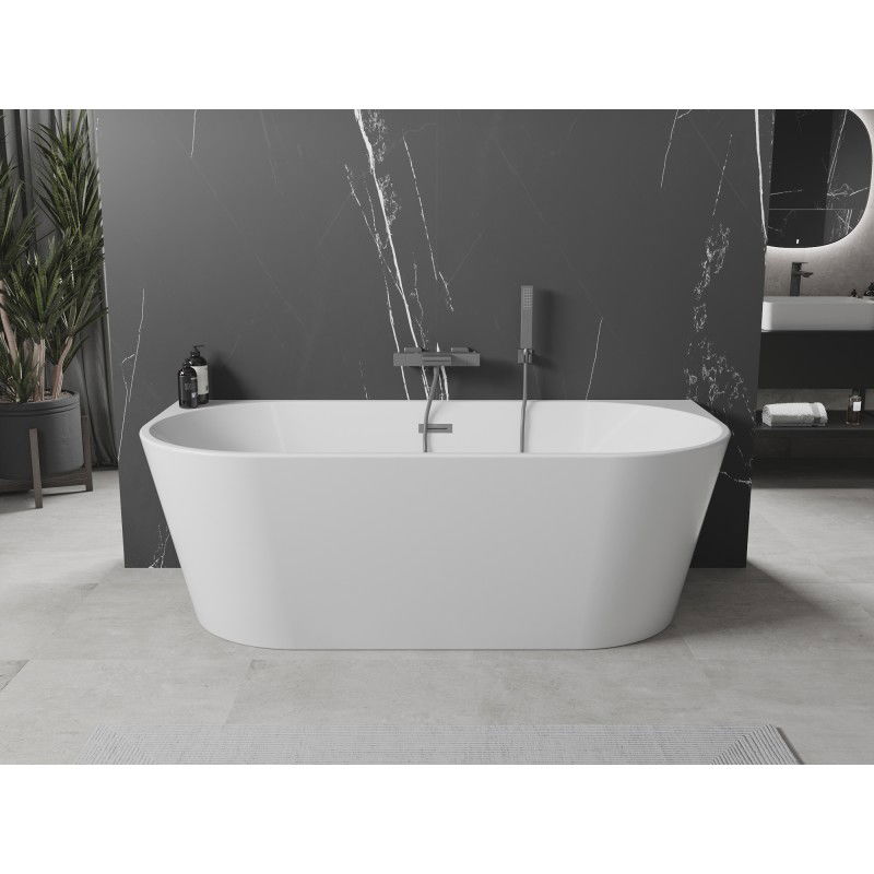 Mexen Oval baignoire autoportante adossée 150 x 75 cm, blanche, trop-plein gris métallisé brossé - 52671507500-66