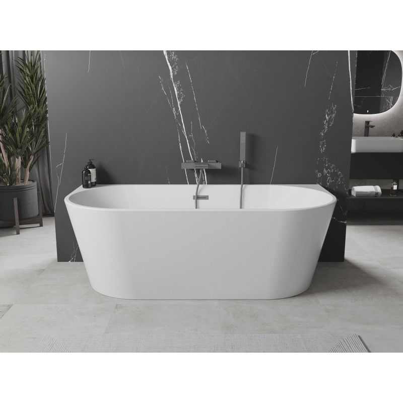 Mexen Oval baignoire autoportante adossée 150 x 75 cm, blanche, trop-plein gun metal - 52671507500-95