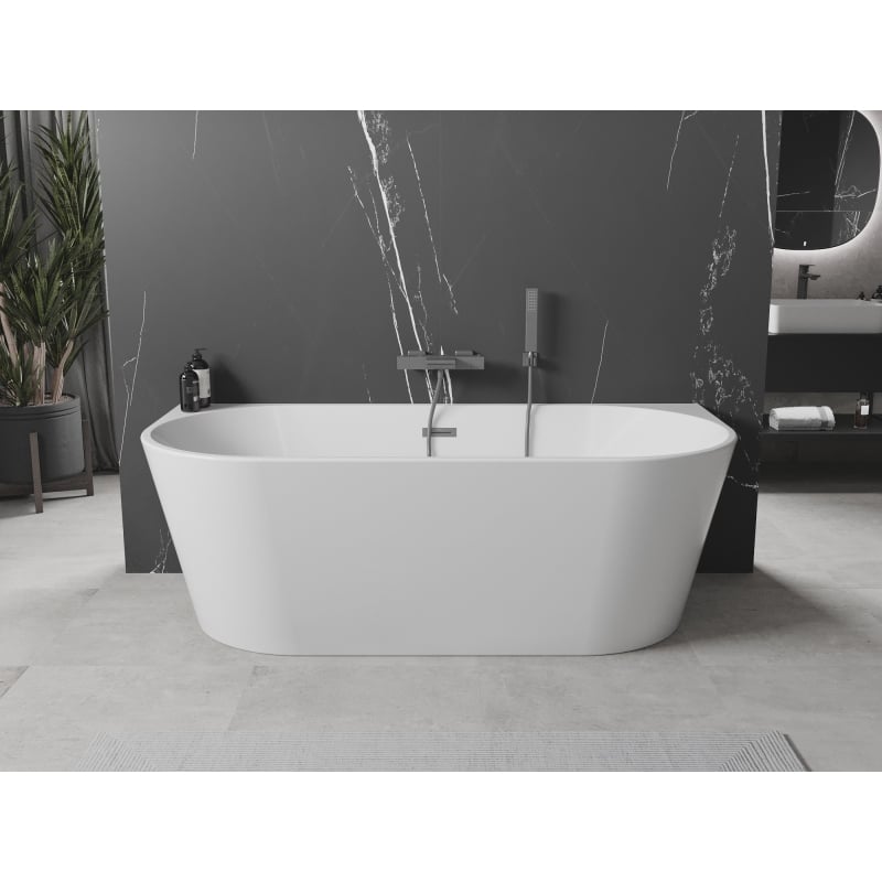 Mexen Oval baignoire autoportante murale 150 x 75 cm, blanche, trop-plein gun metal - 52671507500-95