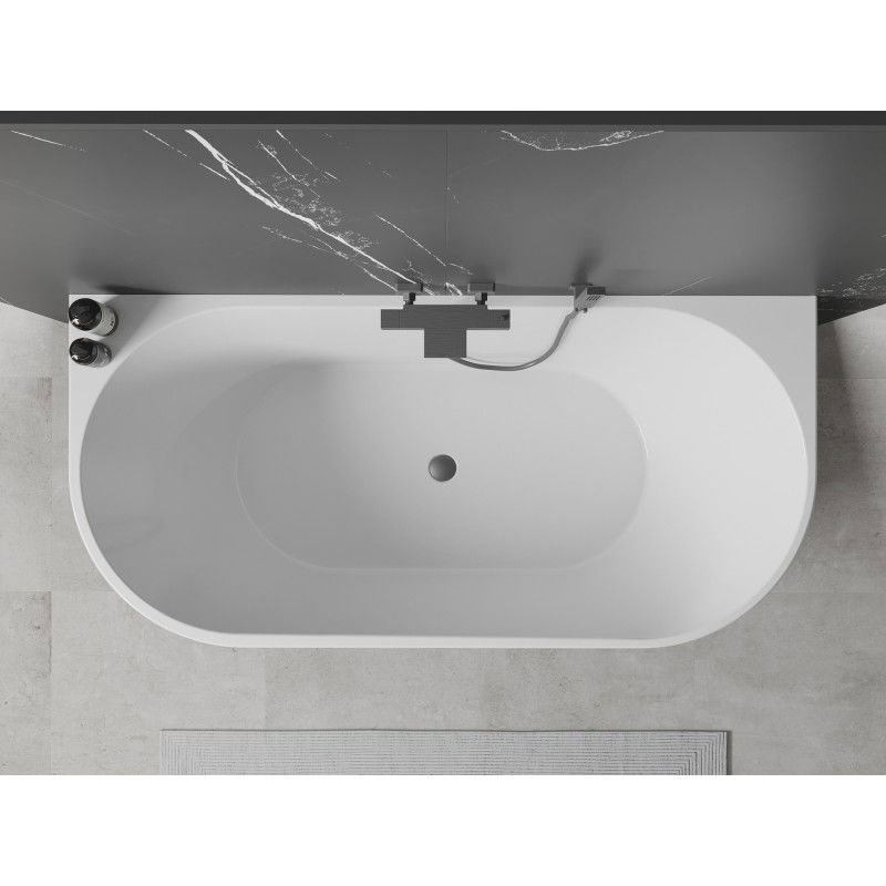 Mexen Oval baignoire autoportante adossée 150 x 75 cm, blanche, trop-plein gun metal - 52671507500-95