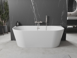 Baignoire Mexen Oval autoportante murale 150 x 75 cm, blanche, trop-plein en nickel brossé - 52671507500-97