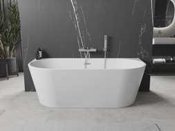 Mexen Oval baignoire autoportante adossée 150 x 75 cm, blanche, trop-plein nickel brossé - 52671507500-97